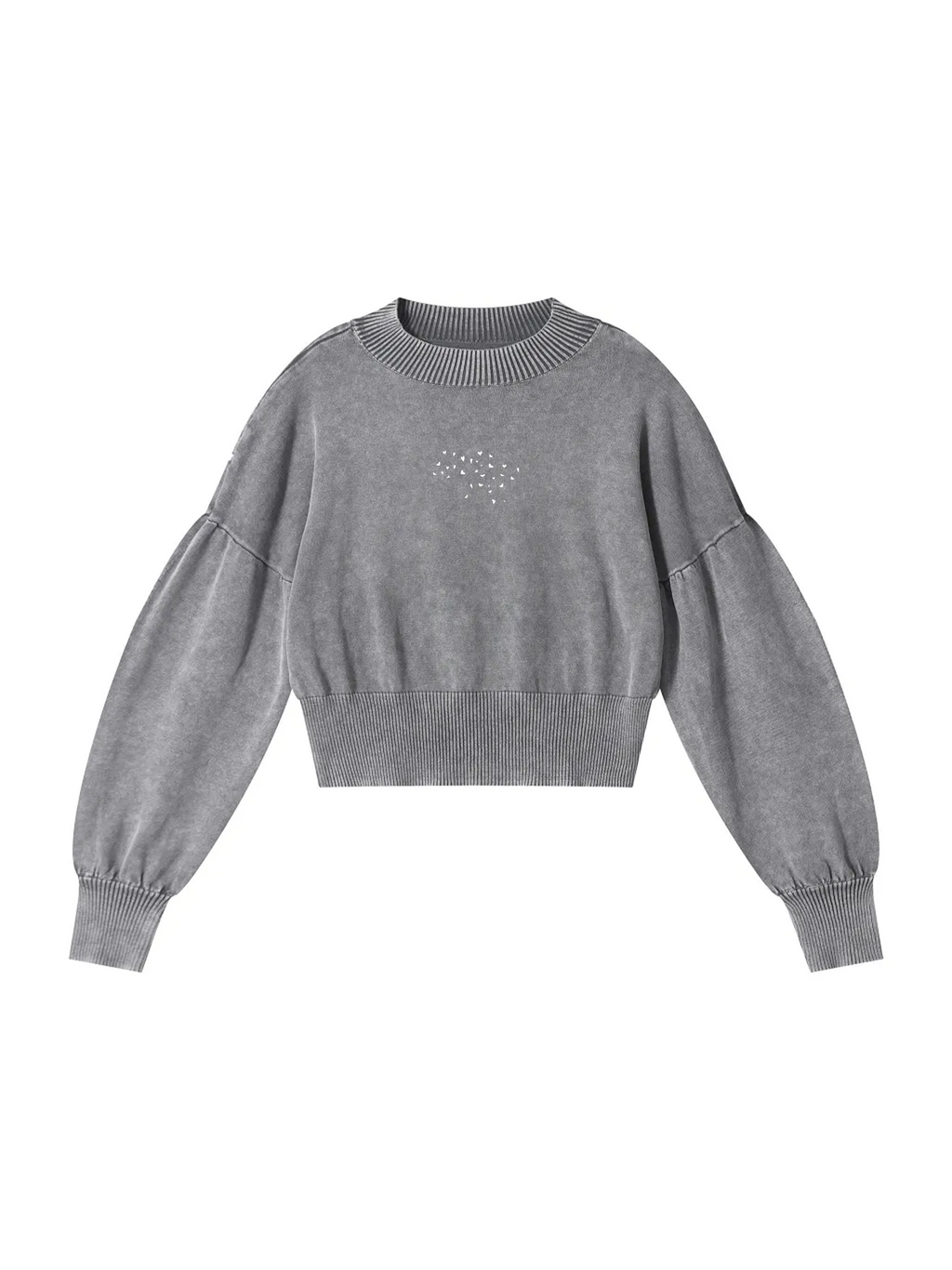 Mineral Wash Balloon Sleeve Cropped Sweater / Map of Ukraine made of hearts / Карта України