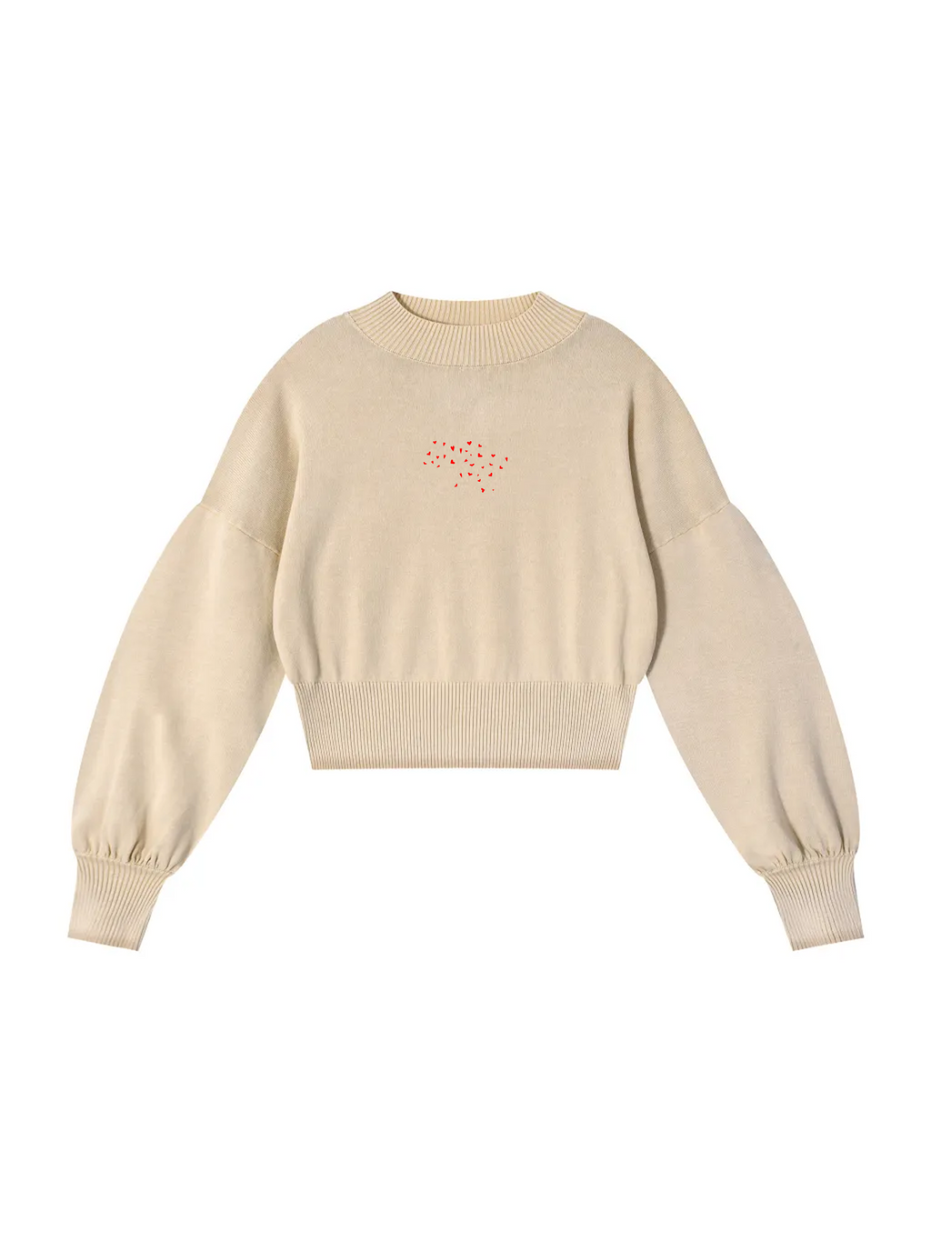 Mineral Wash Balloon Sleeve Cropped Sweater / Map of Ukraine made of hearts / Карта України
