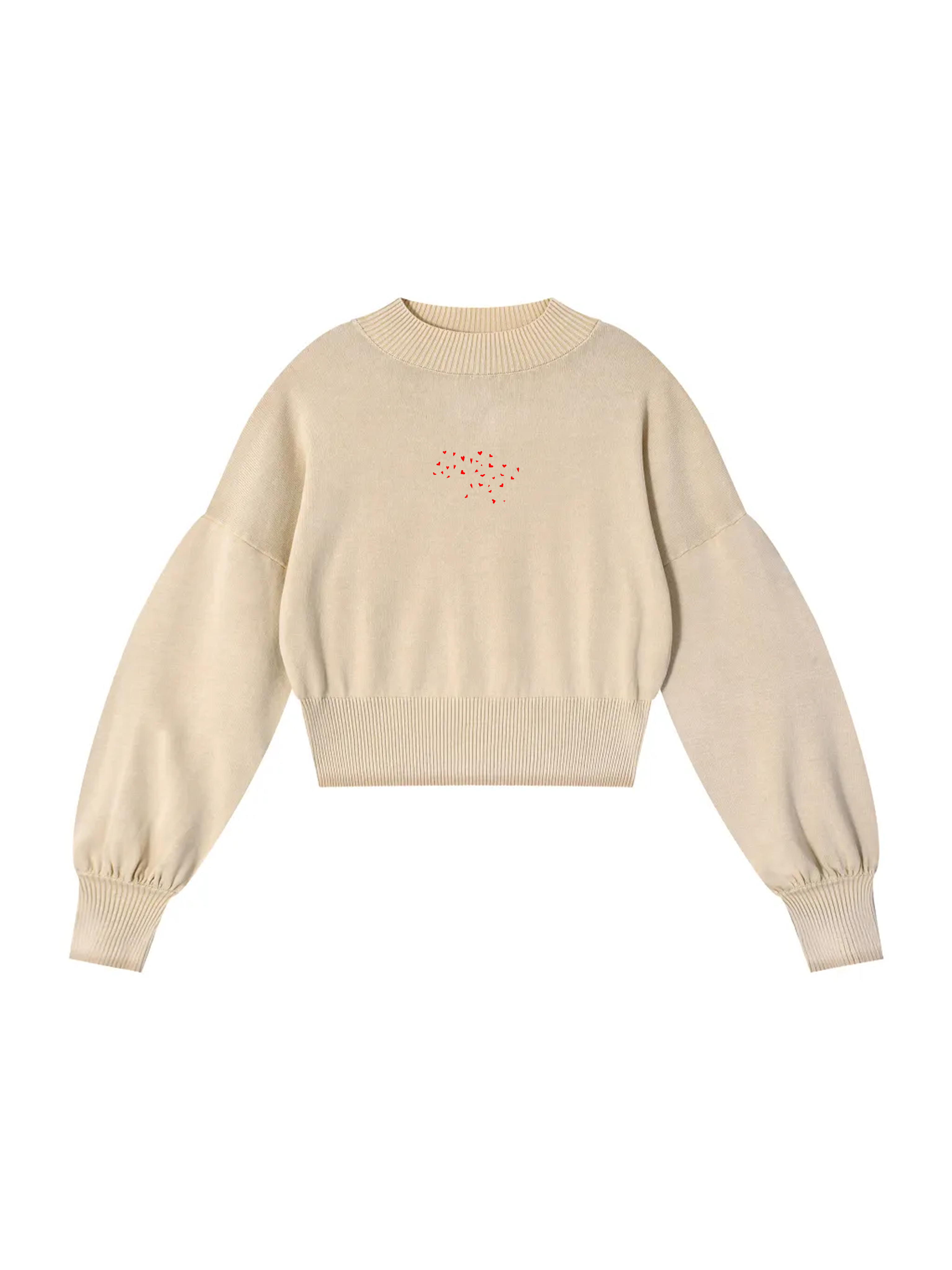 Mineral Wash Balloon Sleeve Cropped Sweater / Map of Ukraine made of hearts / Карта України