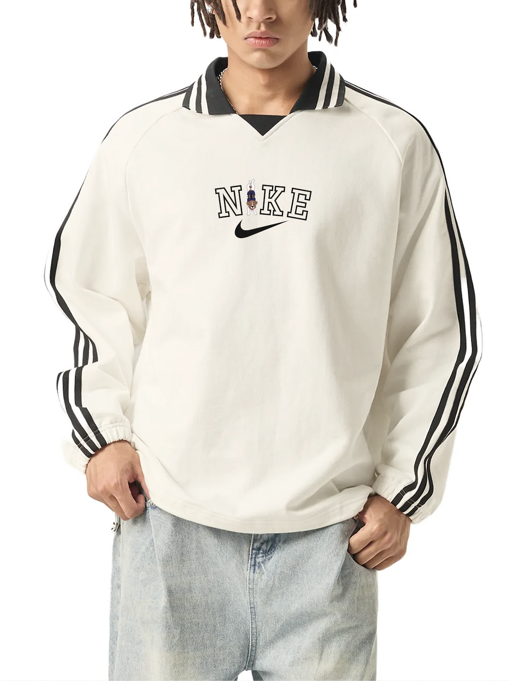 Contrast Striped Lapel Collar Sweatshirt / Патрон (Dog)